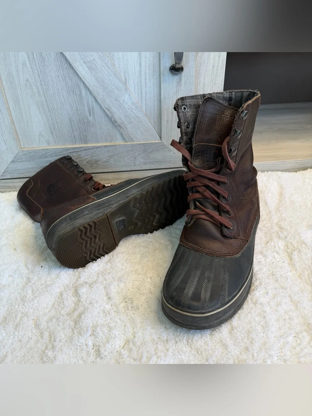Sorel Men's 8 Caribou Duck Boots Brown Leather Waterproof Made in Canada Brown